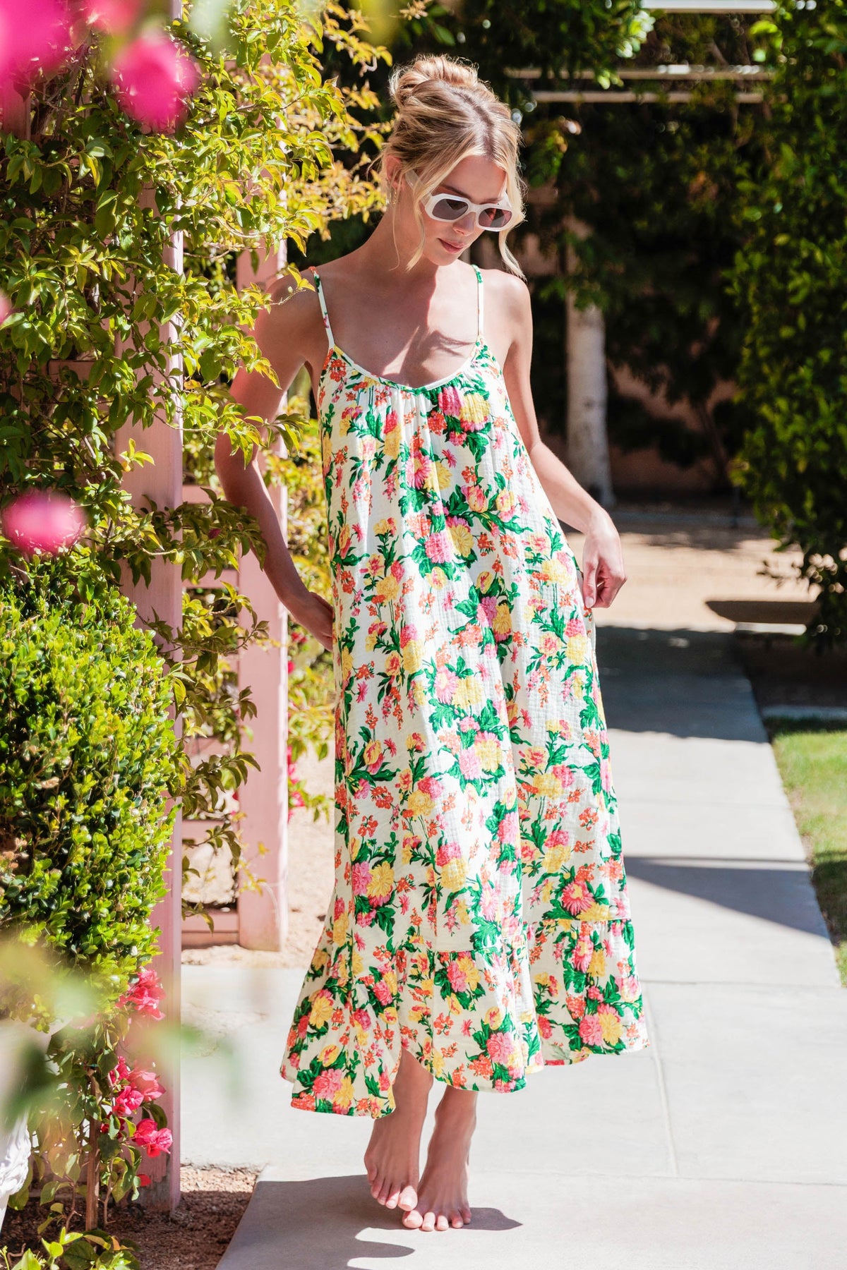 Tropical Floral Print Midi Dress