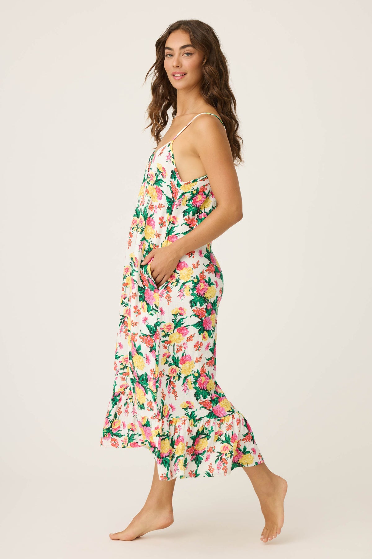 Tropical Floral Print Midi Dress