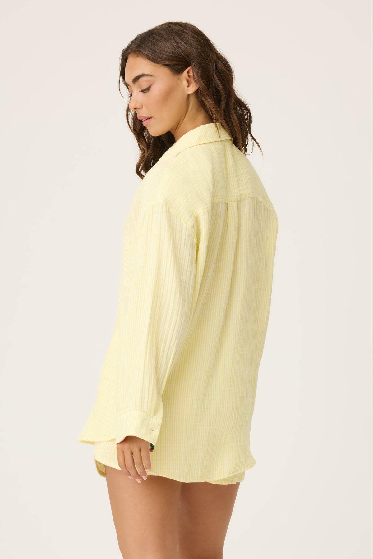 Yellow Stripe Long Sleeve Cotton Gauze Top