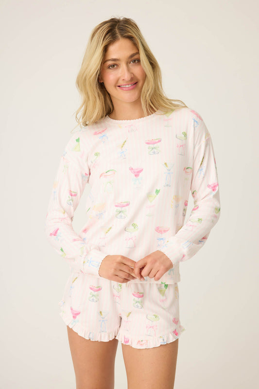 Pretty Punch Cocktail Print Long Sleeve Top