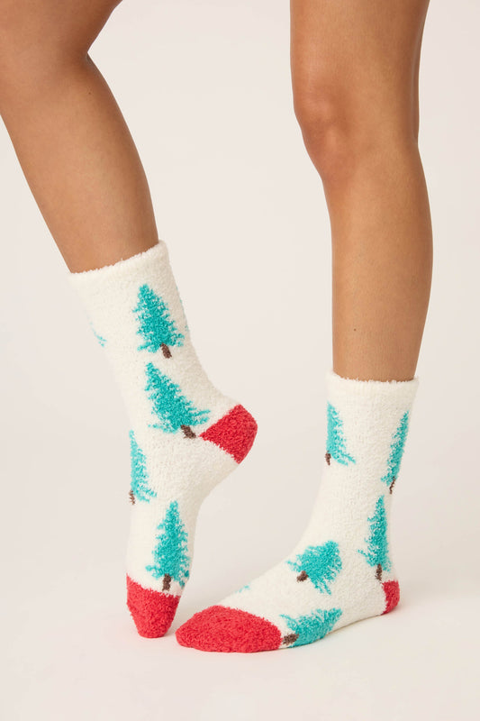 Winter Tree Fuzzy Crew Socks