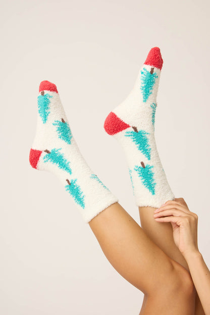 Winter Tree Fuzzy Crew Socks