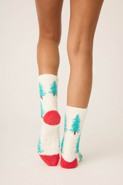 Winter Tree Fuzzy Crew Socks