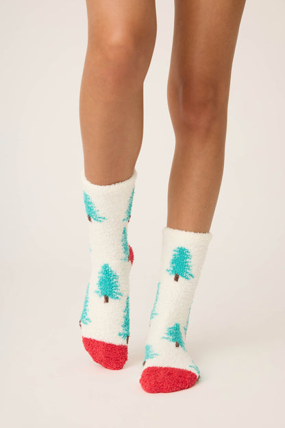 Winter Tree Fuzzy Crew Socks