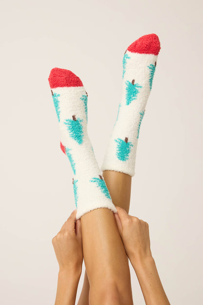 Winter Tree Fuzzy Crew Socks