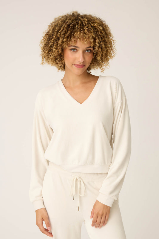 Craving Corduroy Long Sleeve V-Neck Velour Top