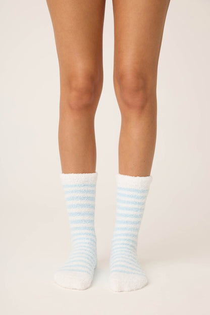 Striped Christmas Tree Fuzzy Crew Socks