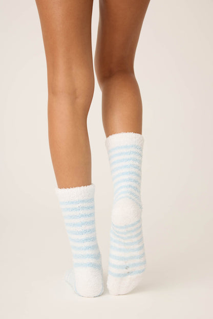 Striped Christmas Tree Fuzzy Crew Socks