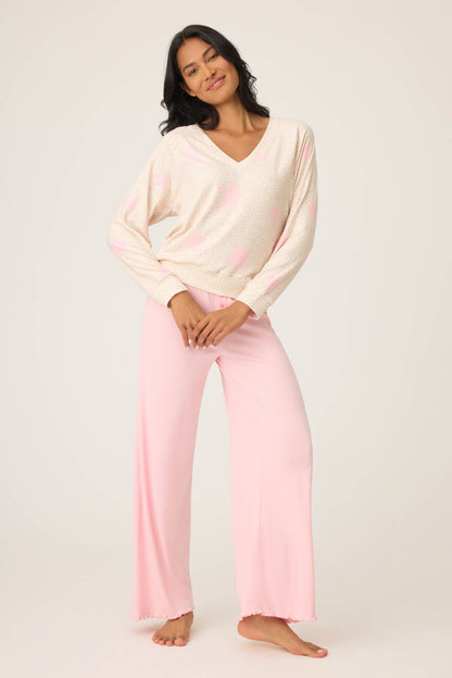 Stay Wild Leopard & Star Print Pointelle Long Sleeve Top