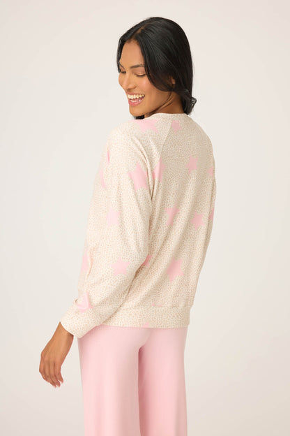 Stay Wild Leopard & Star Print Pointelle Long Sleeve Top