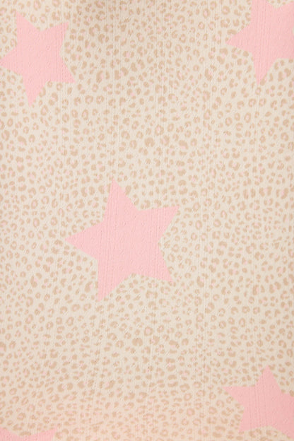 Stay Wild Leopard & Star Print Pointelle Fitted Long Sleeve Top