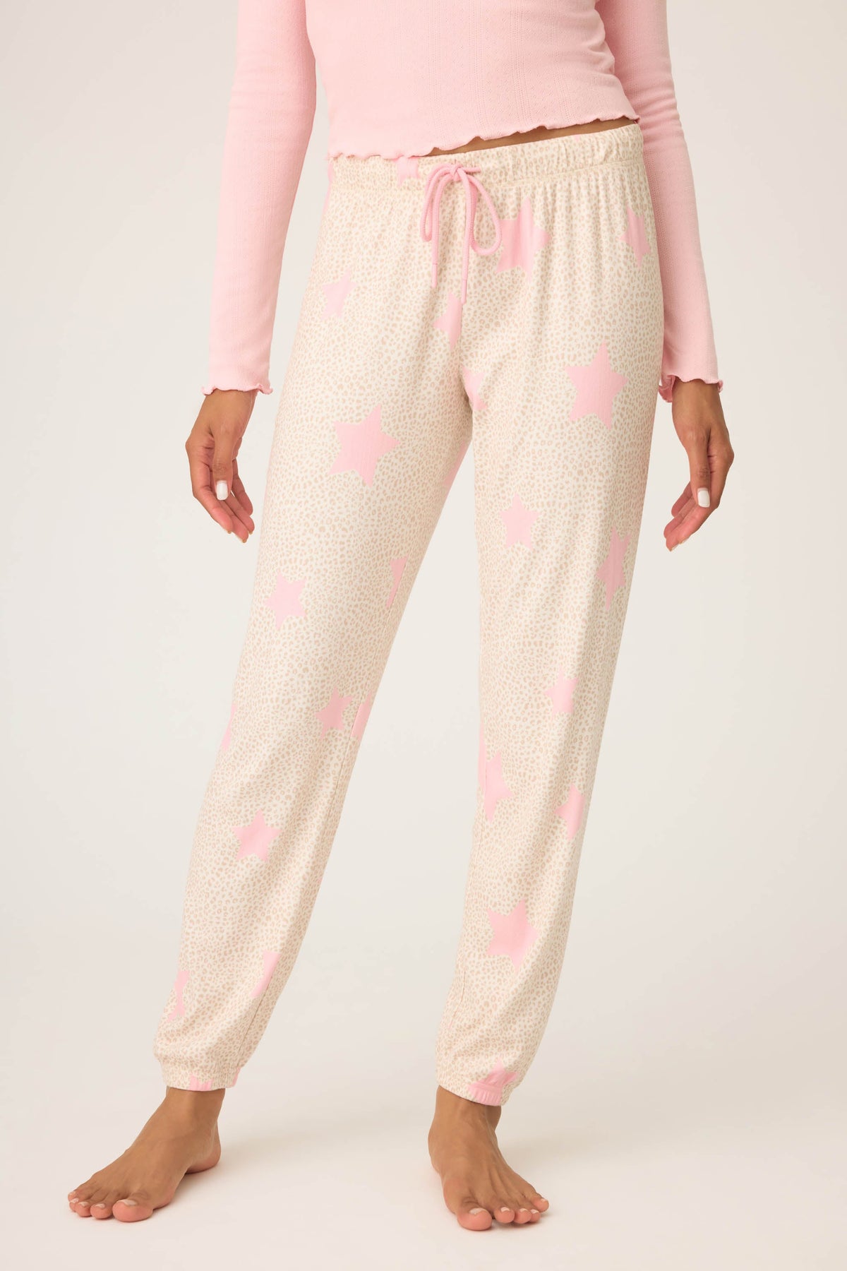 Stay Wild Leopard & Star Print Pointelle Banded Pants