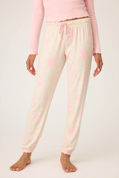 Stay Wild Leopard & Star Print Pointelle Banded Pants