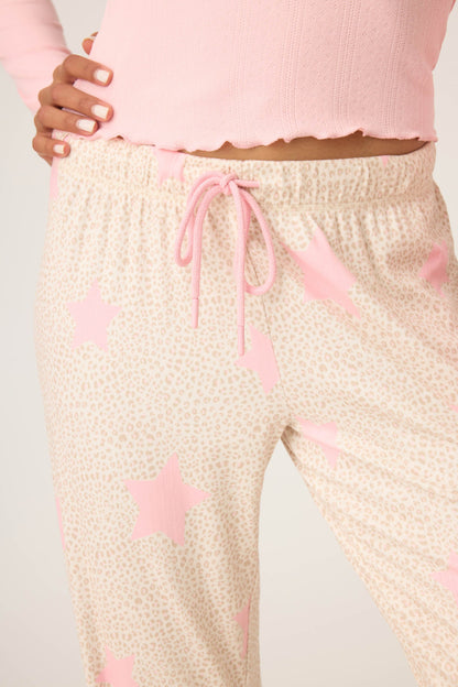 Stay Wild Leopard & Star Print Pointelle Banded Pants