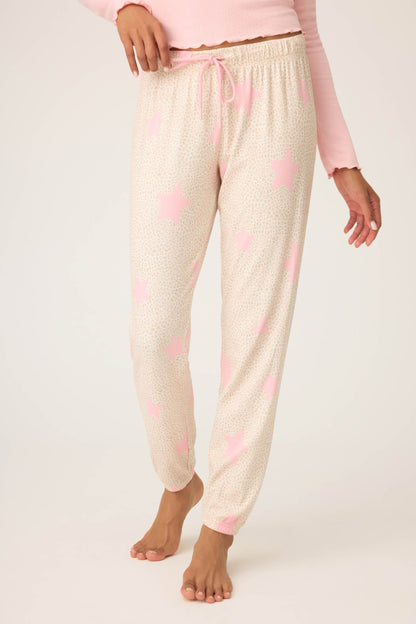 Stay Wild Leopard & Star Print Pointelle Banded Pants