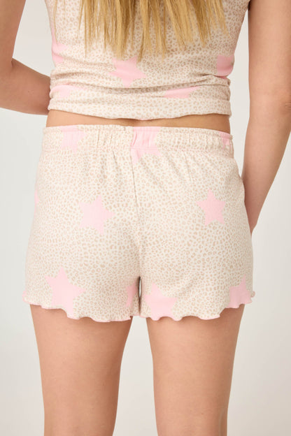 Stay Wild Leopard & Star Print Pointelle Shorts