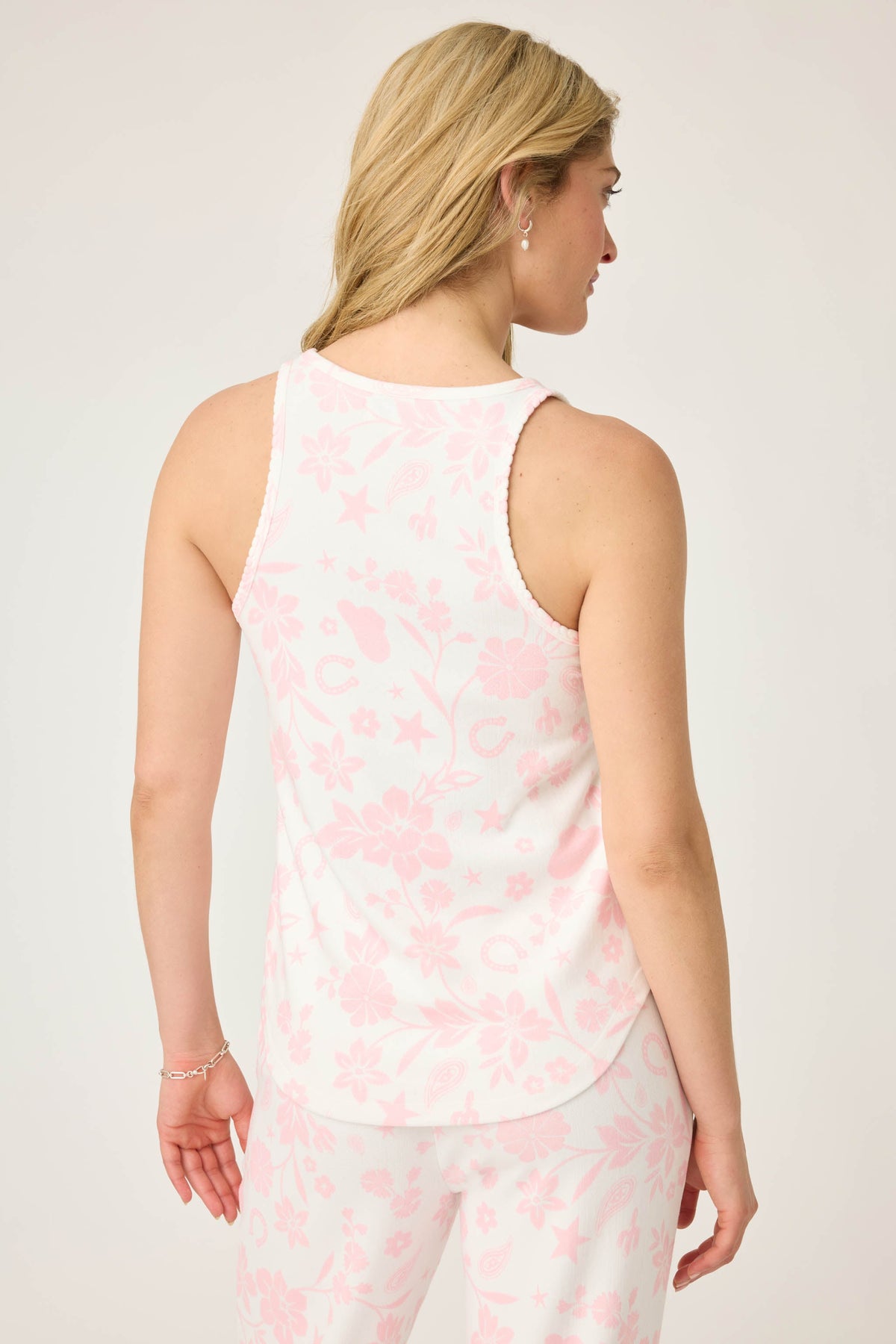 Wild Flower Western Print Pointelle Fitted Tank Top