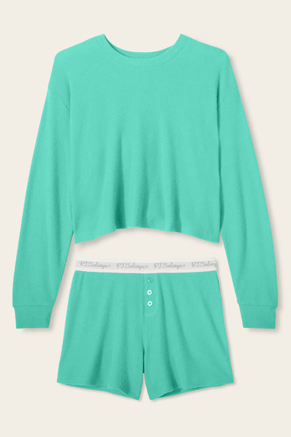 Boyfriend Boxer Green Shorts Set