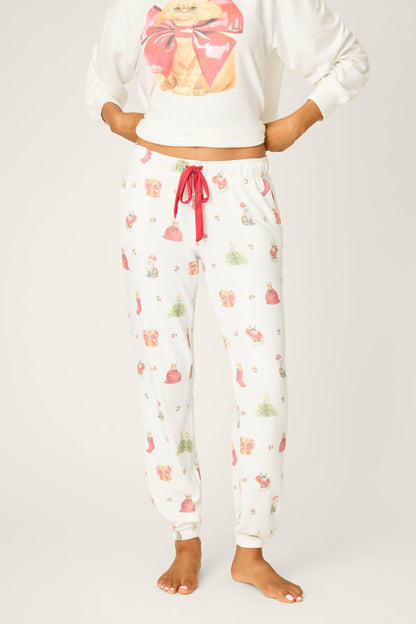 Feline Festive Cat Print Banded Pants