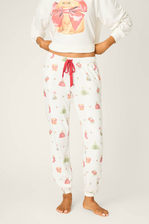 Feline Festive Cat Print Banded Pants
