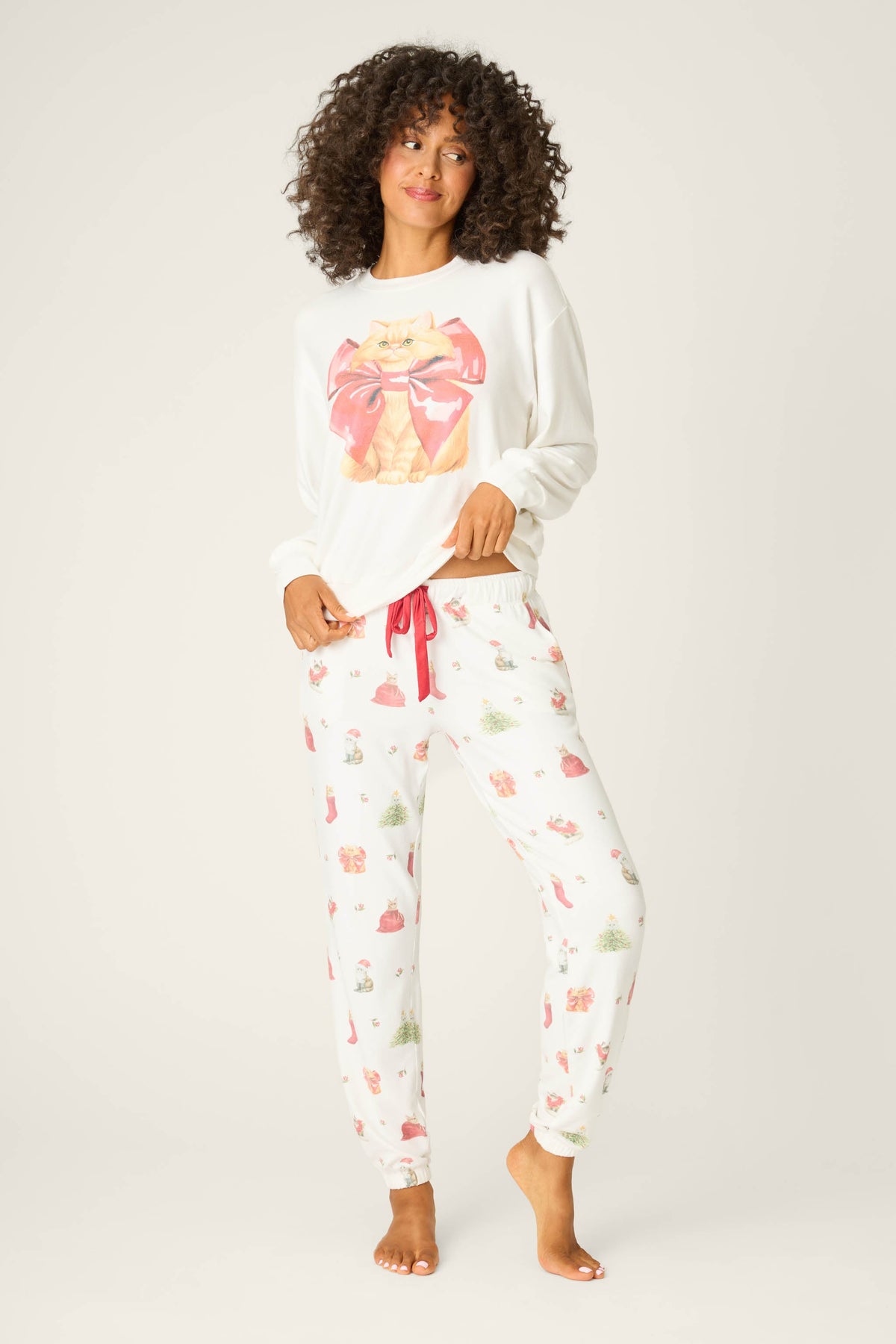 Feline Festive Cat Print Banded Pants