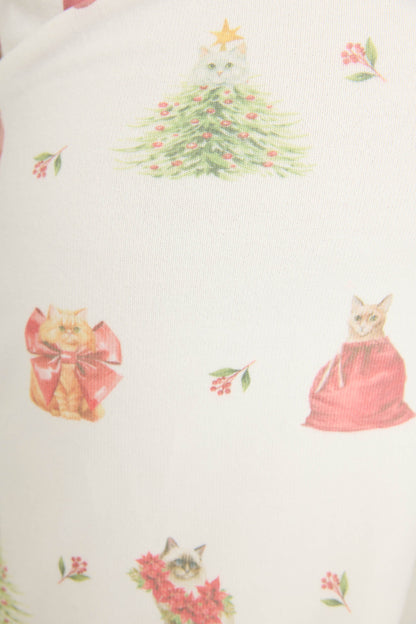Feline Festive Cat Print Banded Pants