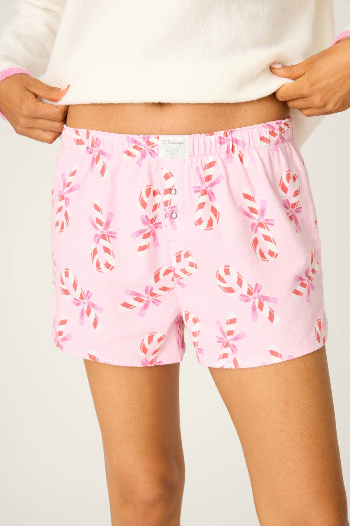 Sweeter Than Sugar Candy Cane Print Flannel Shorts