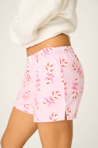 Sweeter Than Sugar Candy Cane Print Flannel Shorts