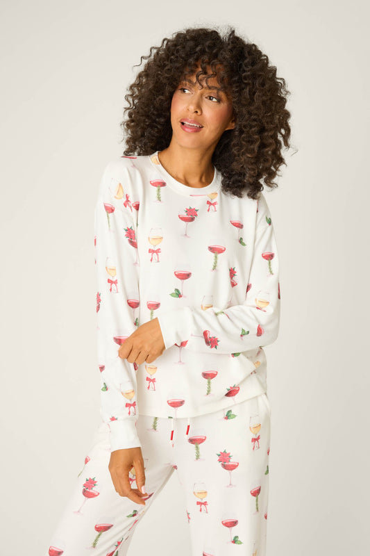 Let's Get Toasty Holiday Wine Print Long Sleeve Top