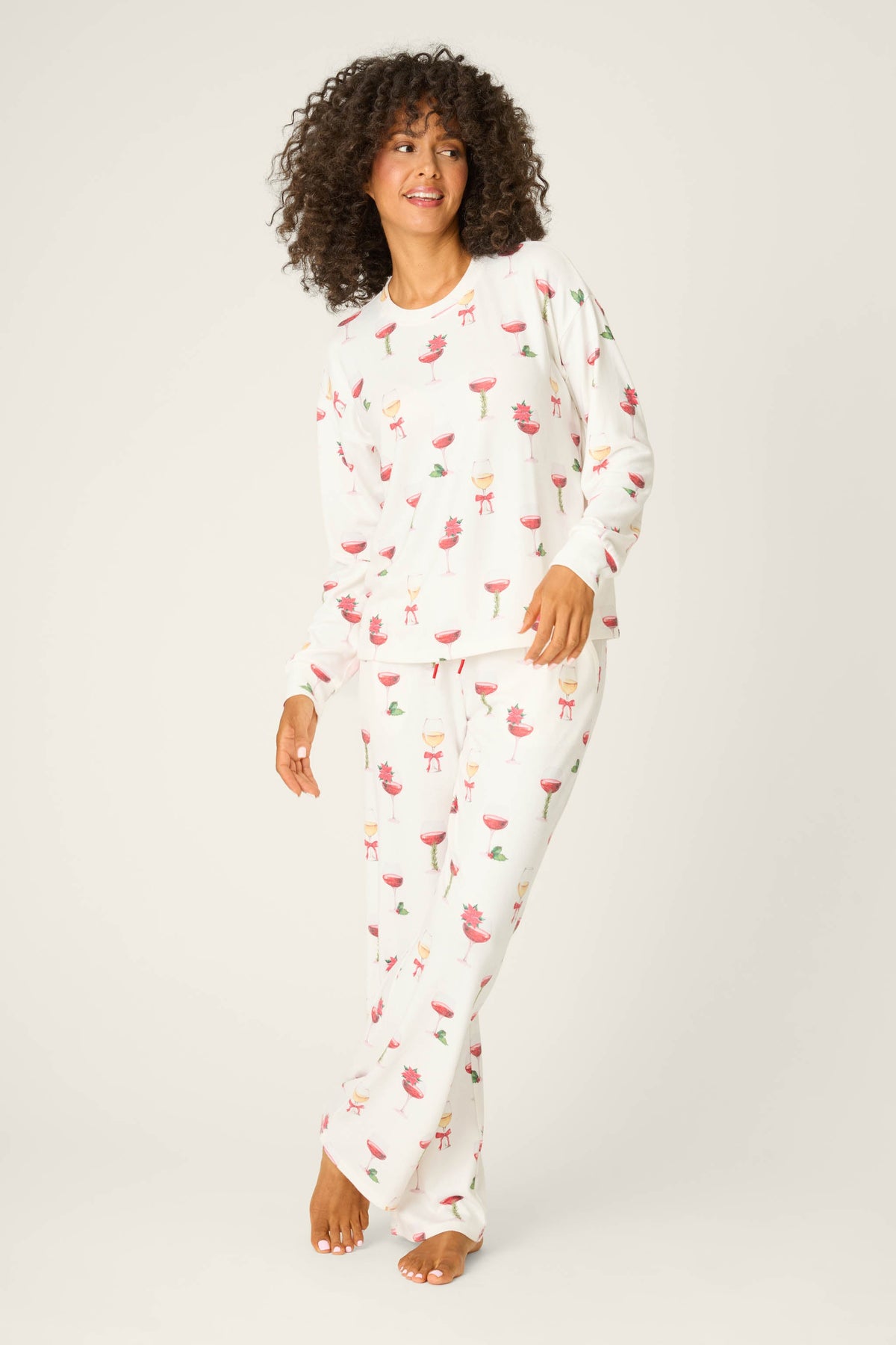 Let's Get Toasty Holiday Wine Print Long Sleeve Top