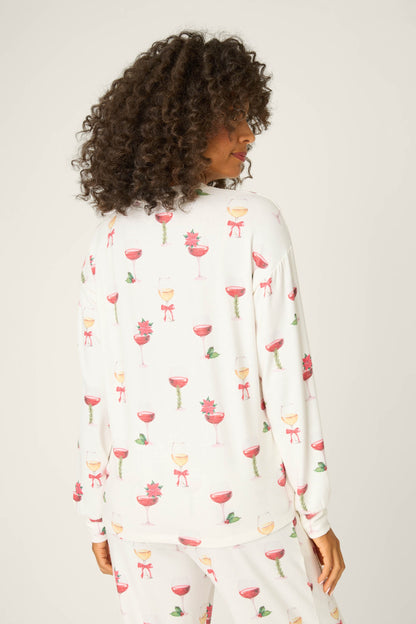 Let's Get Toasty Holiday Wine Print Long Sleeve Top