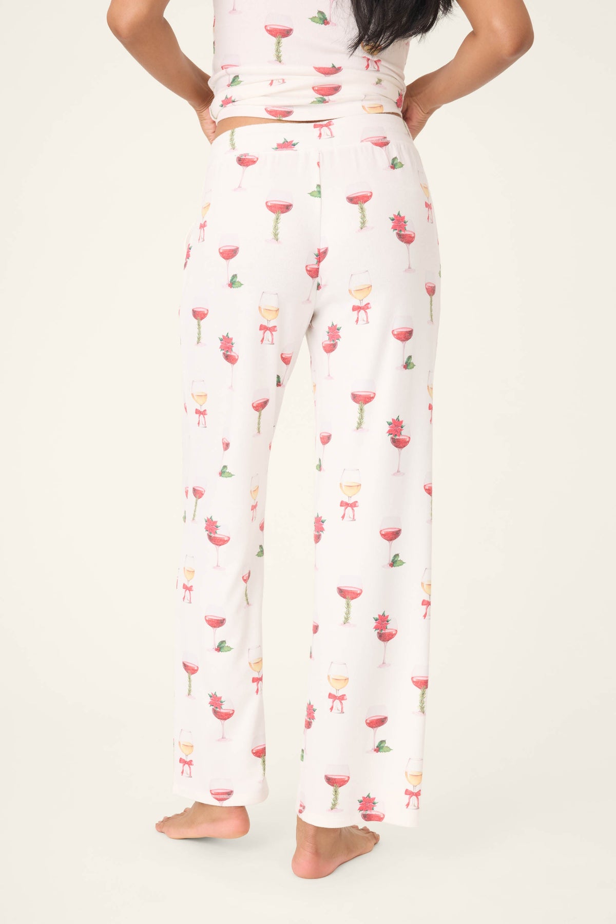 Let's Get Toasty Holiday Wine Print Open Leg Pants