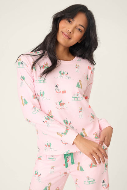 Peace & Pawlidays Dog Print Long Sleeve Top