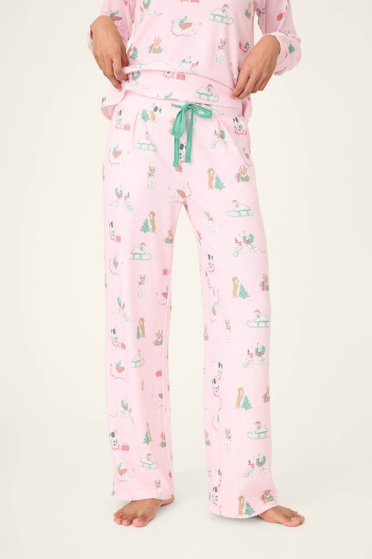 Peace & Pawlidays Dog Print Open Leg Pants
