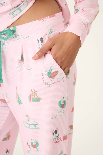 Peace & Pawlidays Dog Print Open Leg Pants