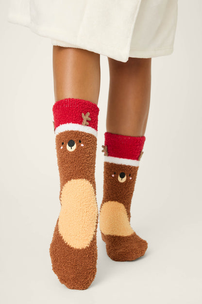 Ski Jammie Classics Reindeer Crew Socks with Grippers