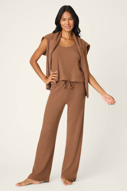 3-Piece Luxe Ribbed Brown PJ Set