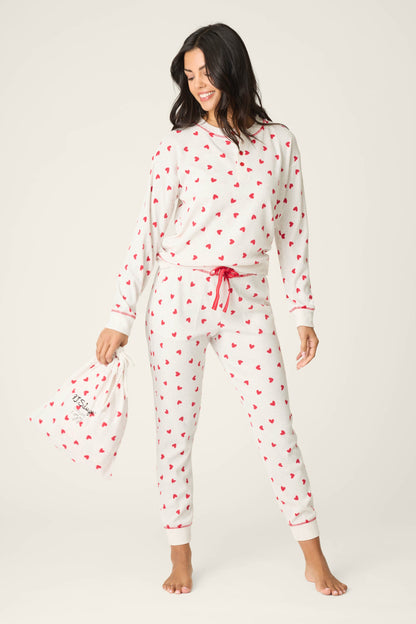 4-Piece Heart Print Waffle Lounge Set