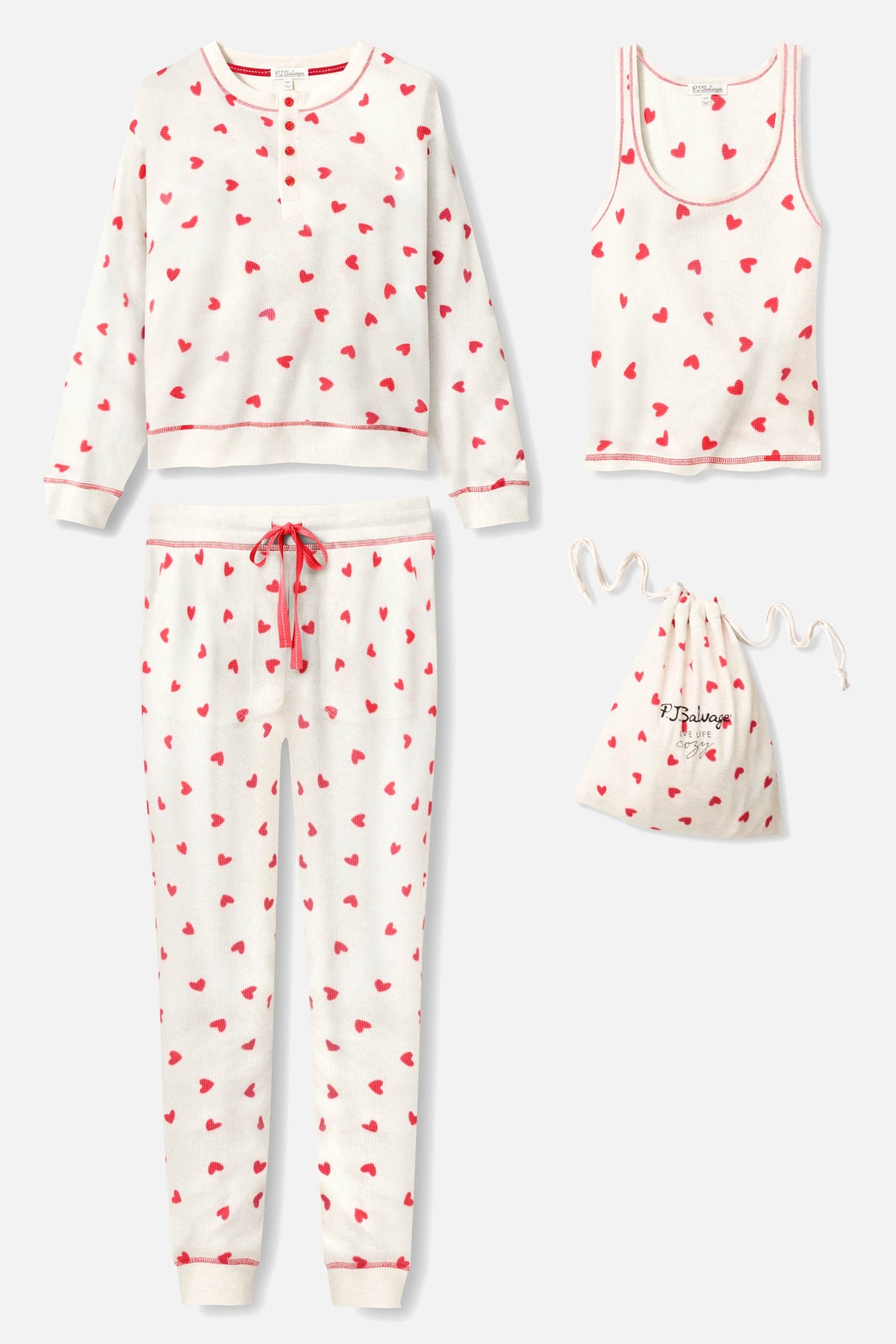4-Piece Heart Print Waffle Lounge Set