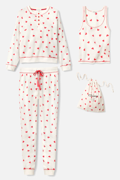 4-Piece Heart Print Waffle Lounge Set