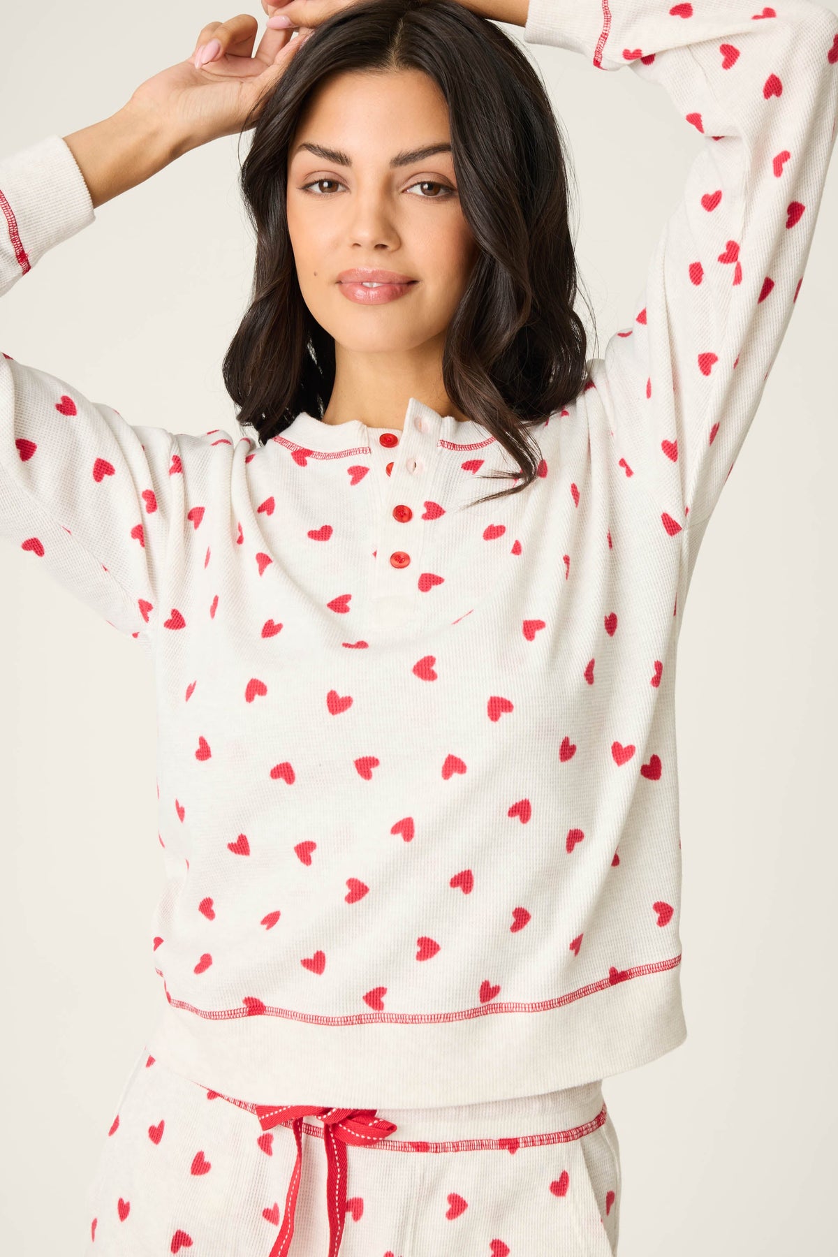 4-Piece Heart Print Waffle Lounge Set