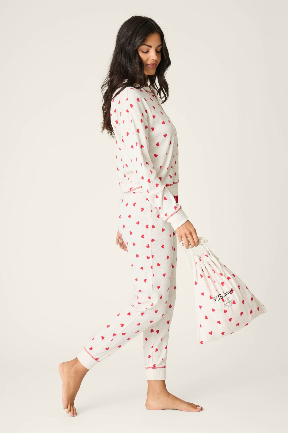 4-Piece Heart Print Waffle Lounge Set