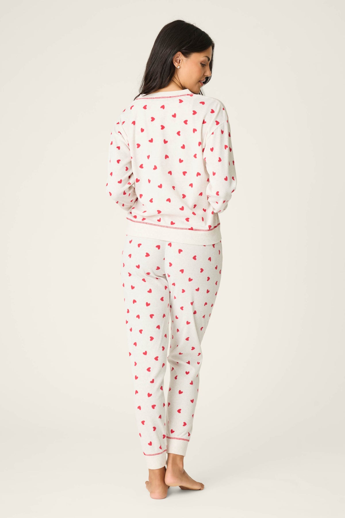 4-Piece Heart Print Waffle Lounge Set