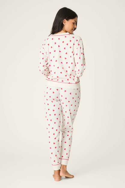 4-Piece Heart Print Waffle Lounge Set