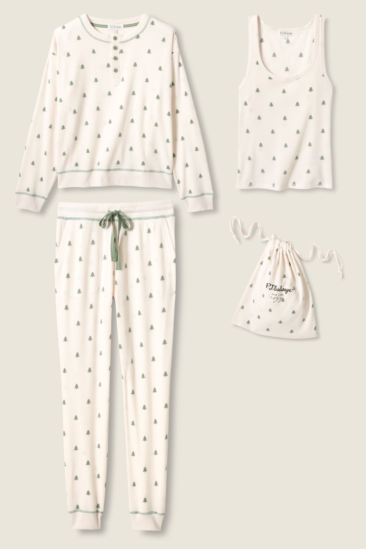 4-Piece Tree Print Waffle Lounge Set
