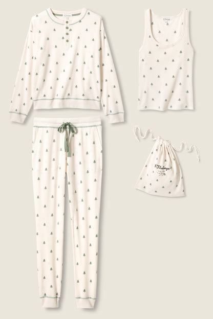 4-Piece Tree Print Waffle Lounge Set