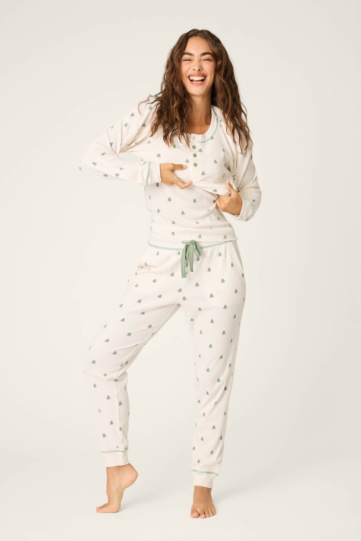 4-Piece Tree Print Waffle Lounge Set