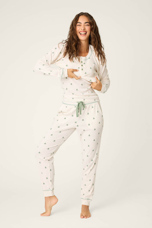 4-Piece Tree Print Waffle Lounge Set