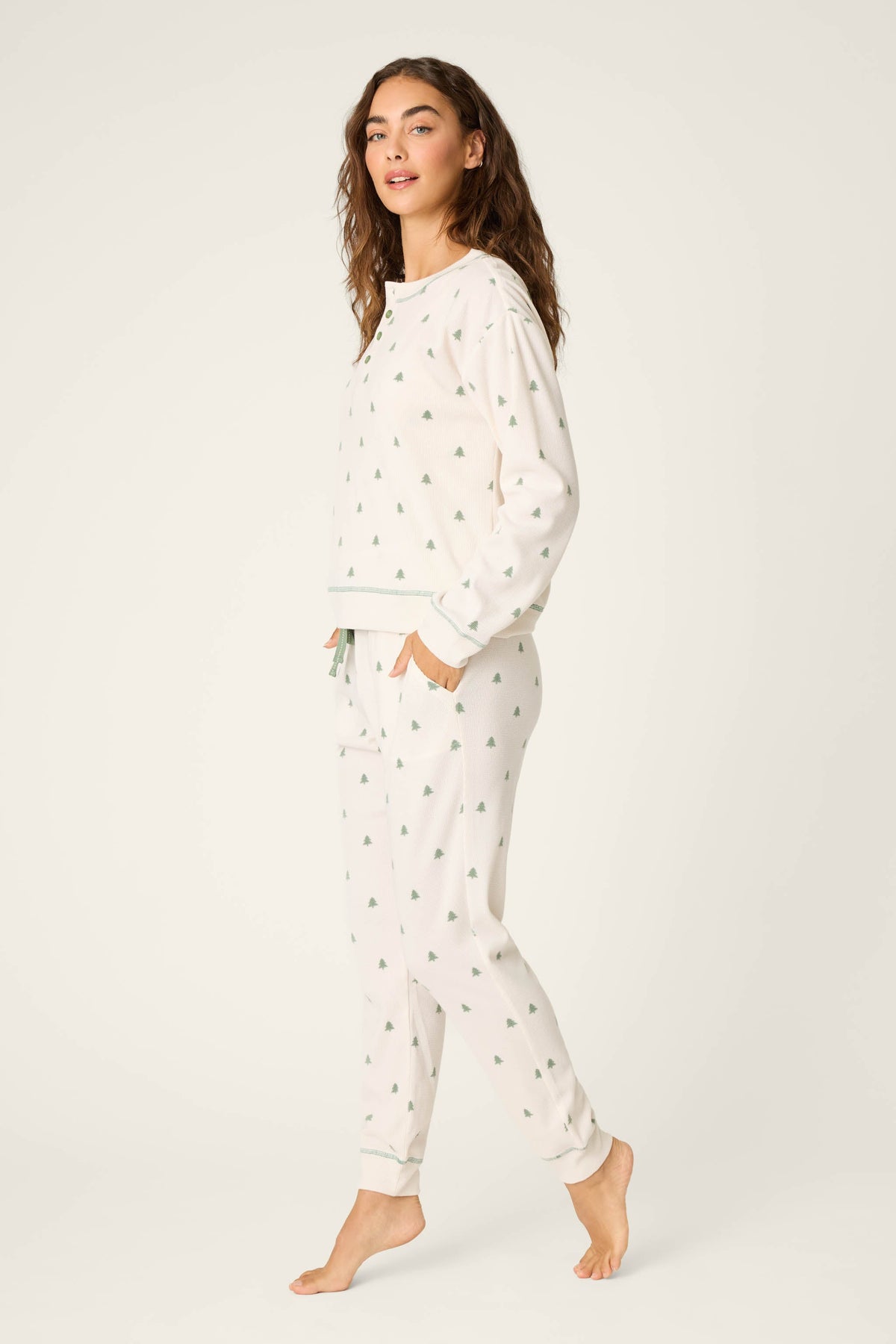 4-Piece Tree Print Waffle Lounge Set