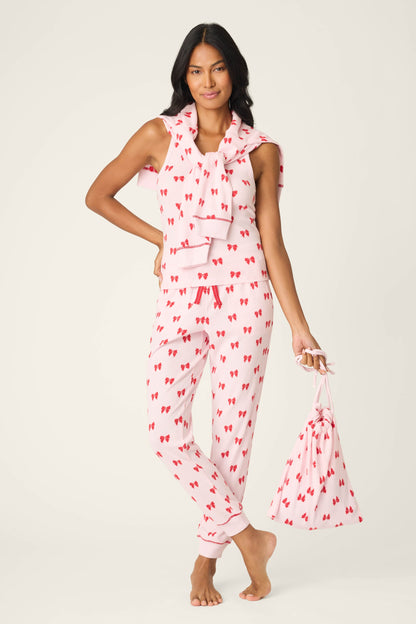4-Piece Bow Print Waffle Lounge Set